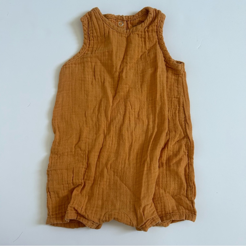 Apple Park Mustard Muslin Sleeveless Coverall 6-12 months